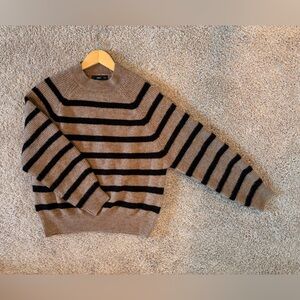 Mango Women's Tan and Black Striped Crewneck Sweater - like new! Worn once.